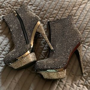 Juicy Couture High Heeled Studded Metallic Boots